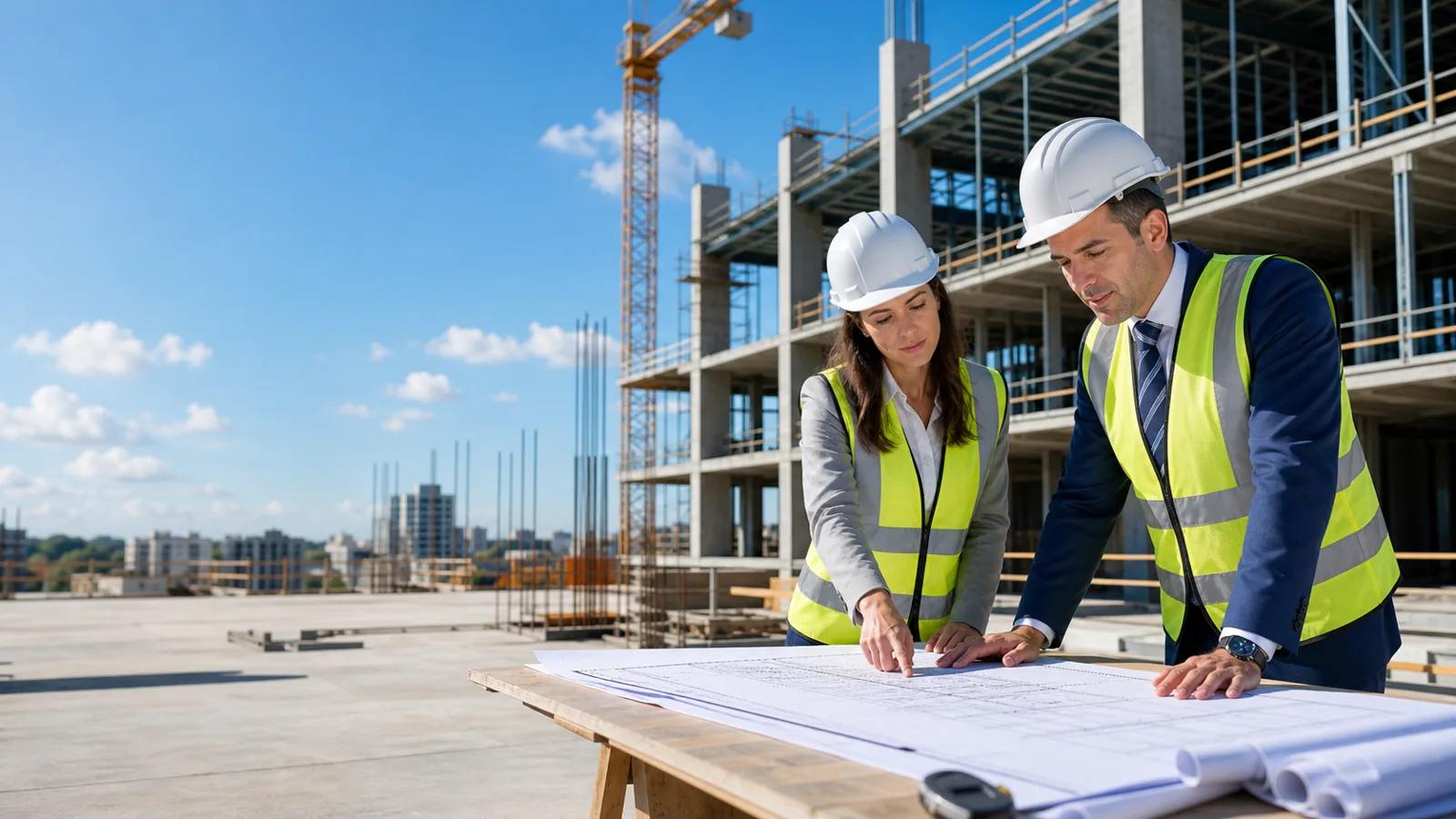 Engineer reviewing plans at a work table